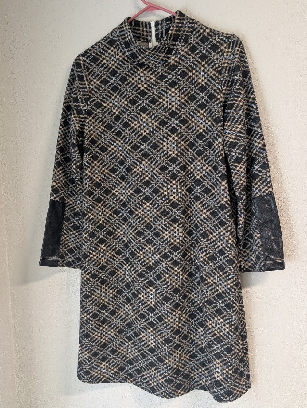 Tyler Boe Plaid Long-Sleeve Shift Dress M Black Tan